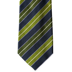 MASSIMO BIZZOCCHI Men's 100% Silk‎ Necktie Designer Green Blue Stripe Italy Made